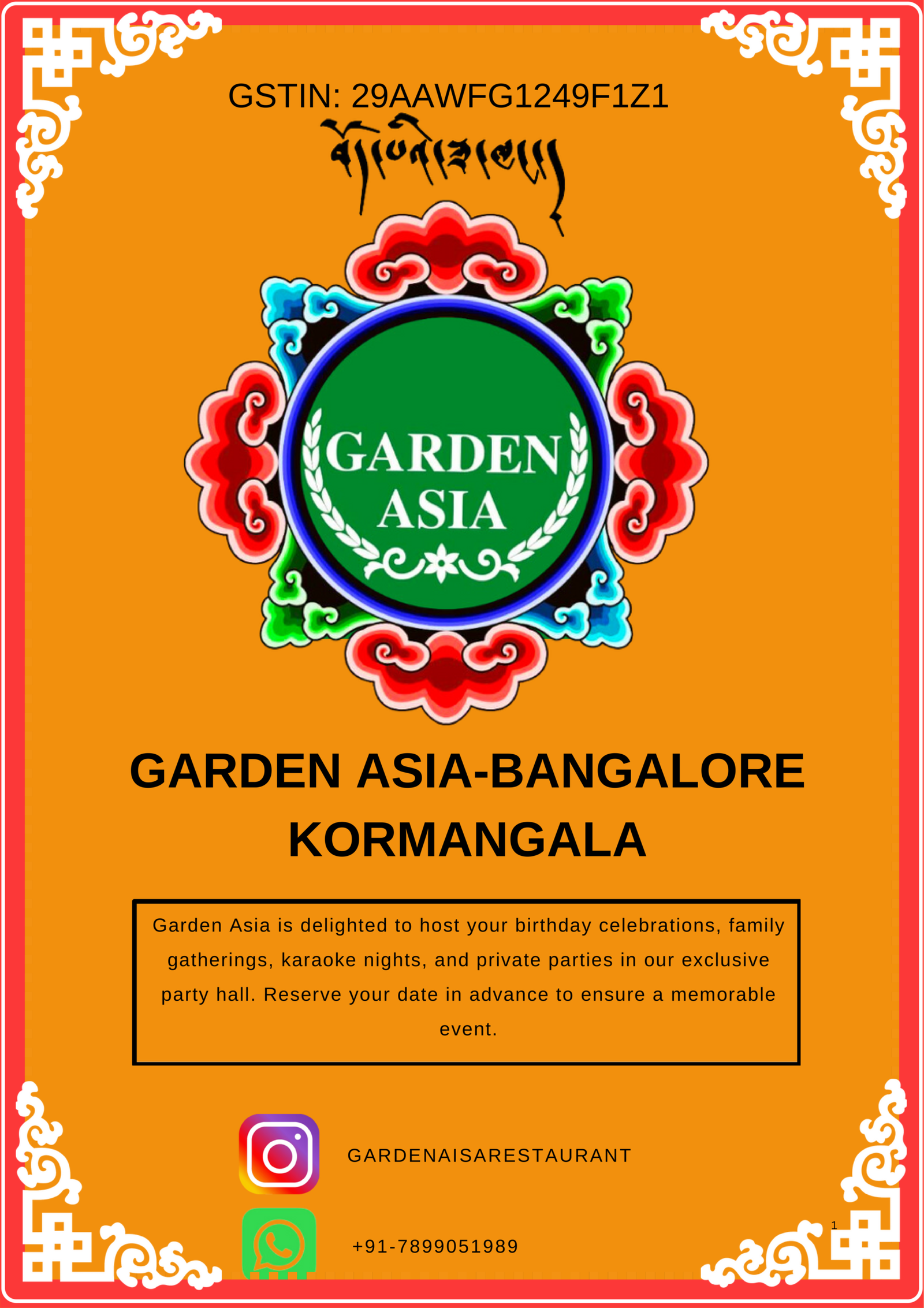 Garden Asia menu — hotpot, momos and Tibetan dishes in Koramangala